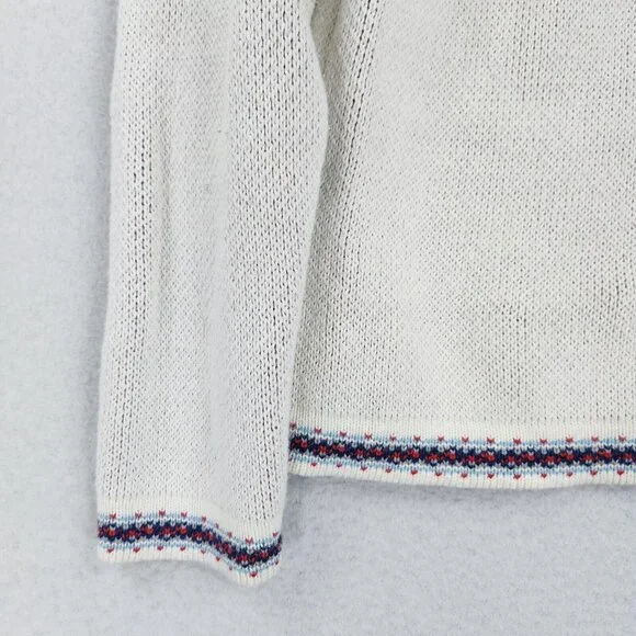 Hanna Andersson Sweater Womens Small White Blue Fair Isle Quarter Zip Pullover - Picture 11 of 12